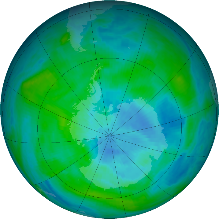 Antarctic ozone map for 03 March 1989